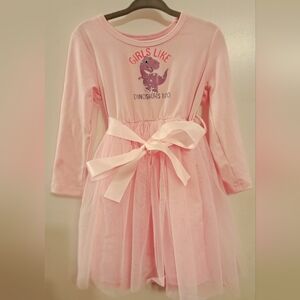 1-2 Years Beautiful Pink dress with saying "Girls like Dinosaur Too" Pre-Owned